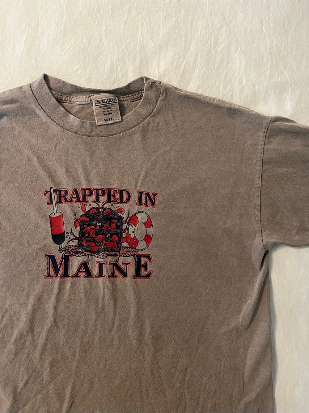 Comfort Colors Taupe 'Trapped in Maine' Graphic Long Sleeve Tee  | Youth XL